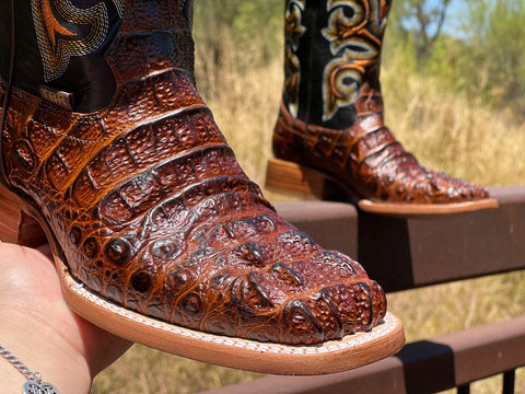 Men’s Cognac Crocodile Leather Boots With Black Shaft