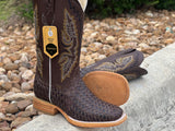 Men’s Brown Basket-Weave Leather Boots With Brown Shaft
