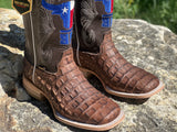 Men’s Rustic Brown Crocodile Leather Boots With Dark Brown Shaft