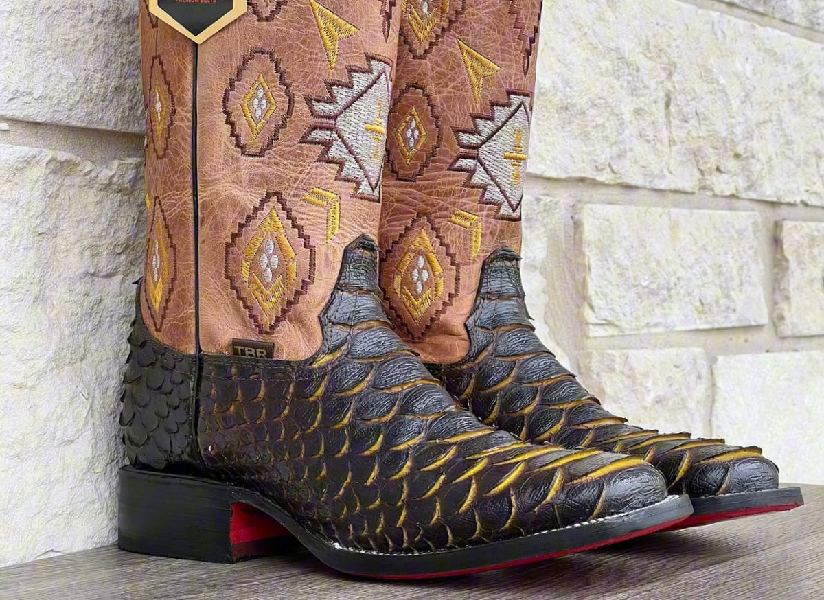 Men’s “Bumblebee” Python Leather Boots With Tan Shaft – Texas Boot Ranch