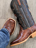 Men’s Cognac Lizard Leather Boots With Black / Rooster Shaft