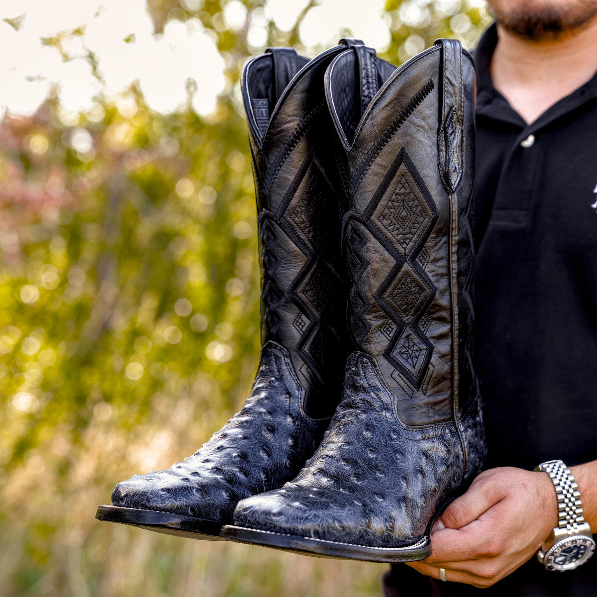 Grey Ostrich Leather Boots - Square Toe – Texas Boot Ranch