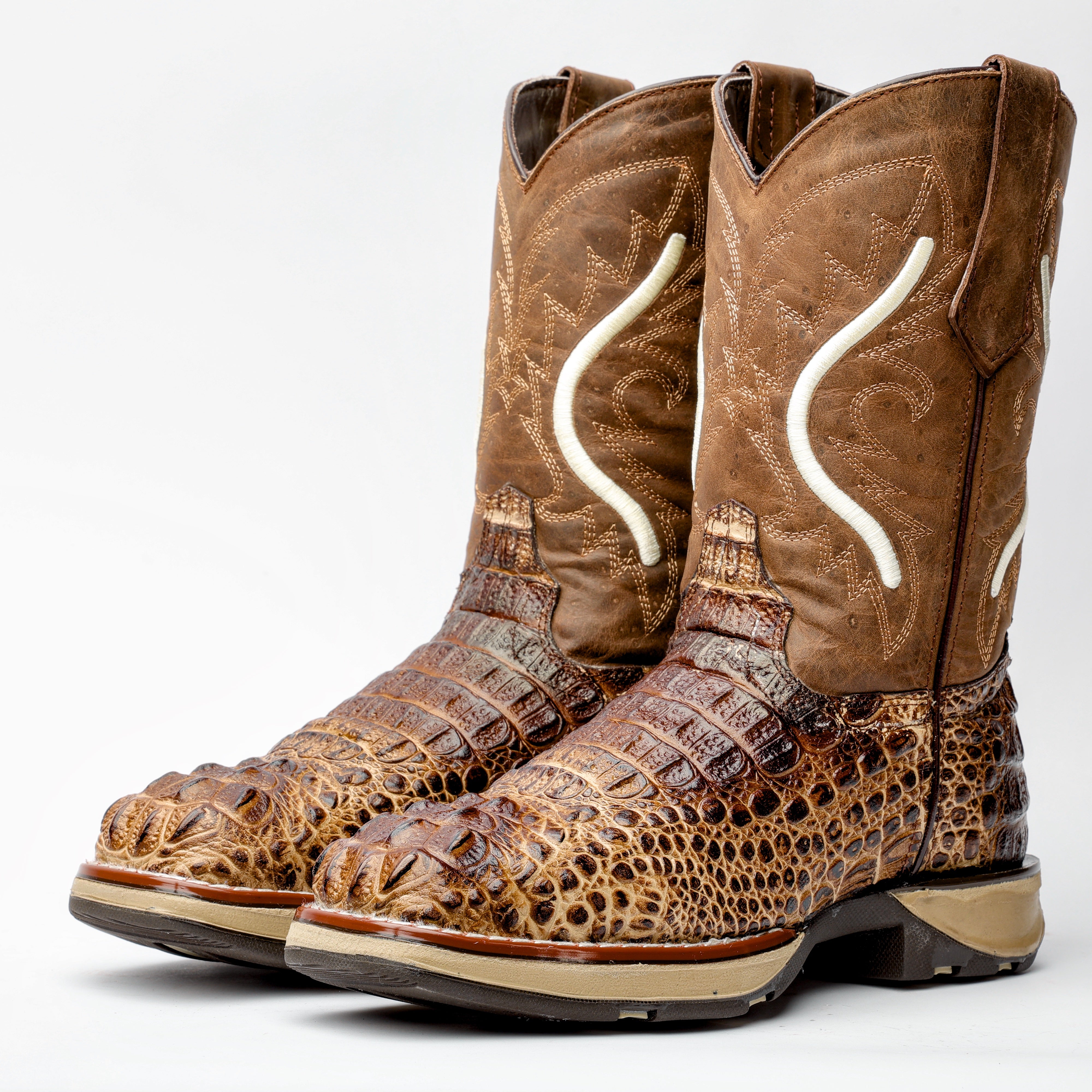 Two Tone Orix Caiman Neck Leather Boots With 3D Lightweight Sole