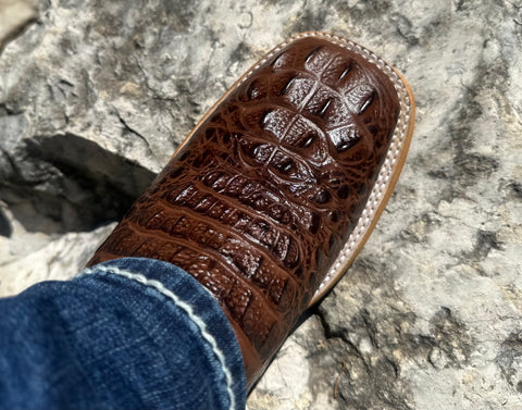 Men’s Brown Crocodile Leather Boots With Rooster/Dark Brown Shaft