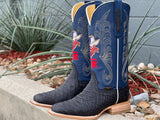Men’s Black Matte  Python Leather Boots With Blue Shaft