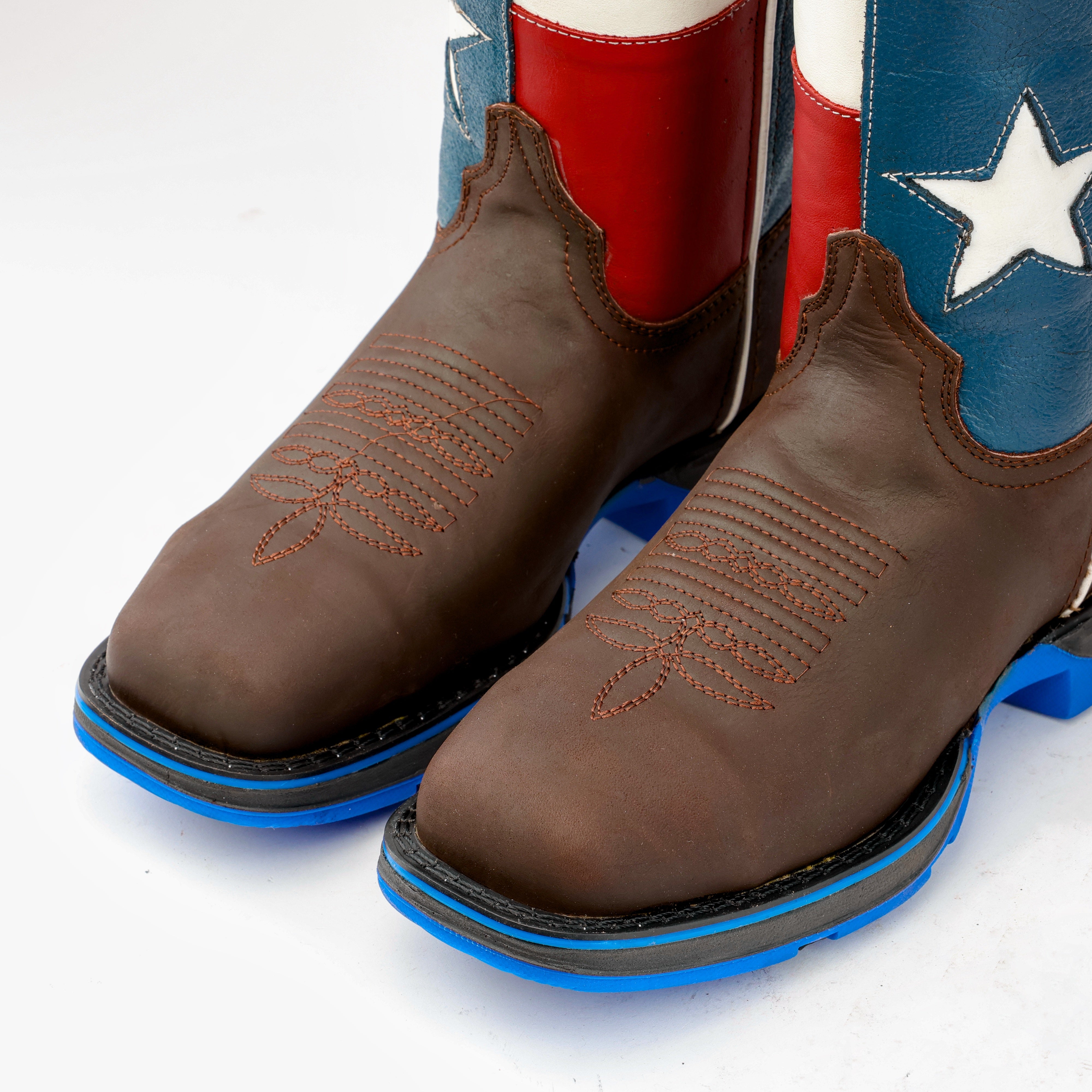 Chocolate Brown TEXAS Flag Leather Work Boots - Composite Toe