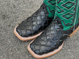 Men’s Black Pirarucu Leather Boots With Green Shaft