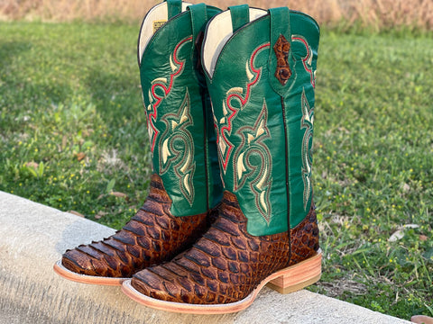 Men’s Honey Python Leather Boots With Green Shaft