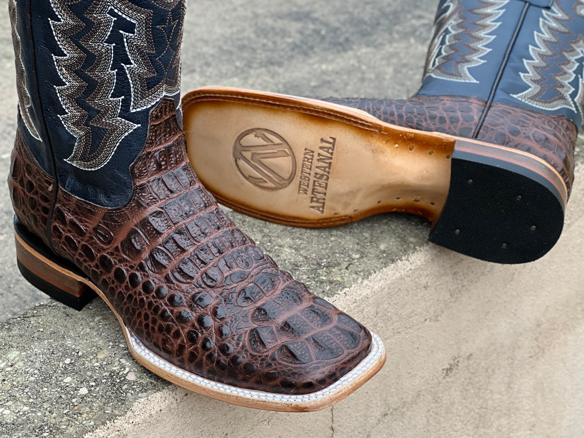 Men’s Brown Crocodile Leather Boots With Blue Shaft – Texas Boot Ranch