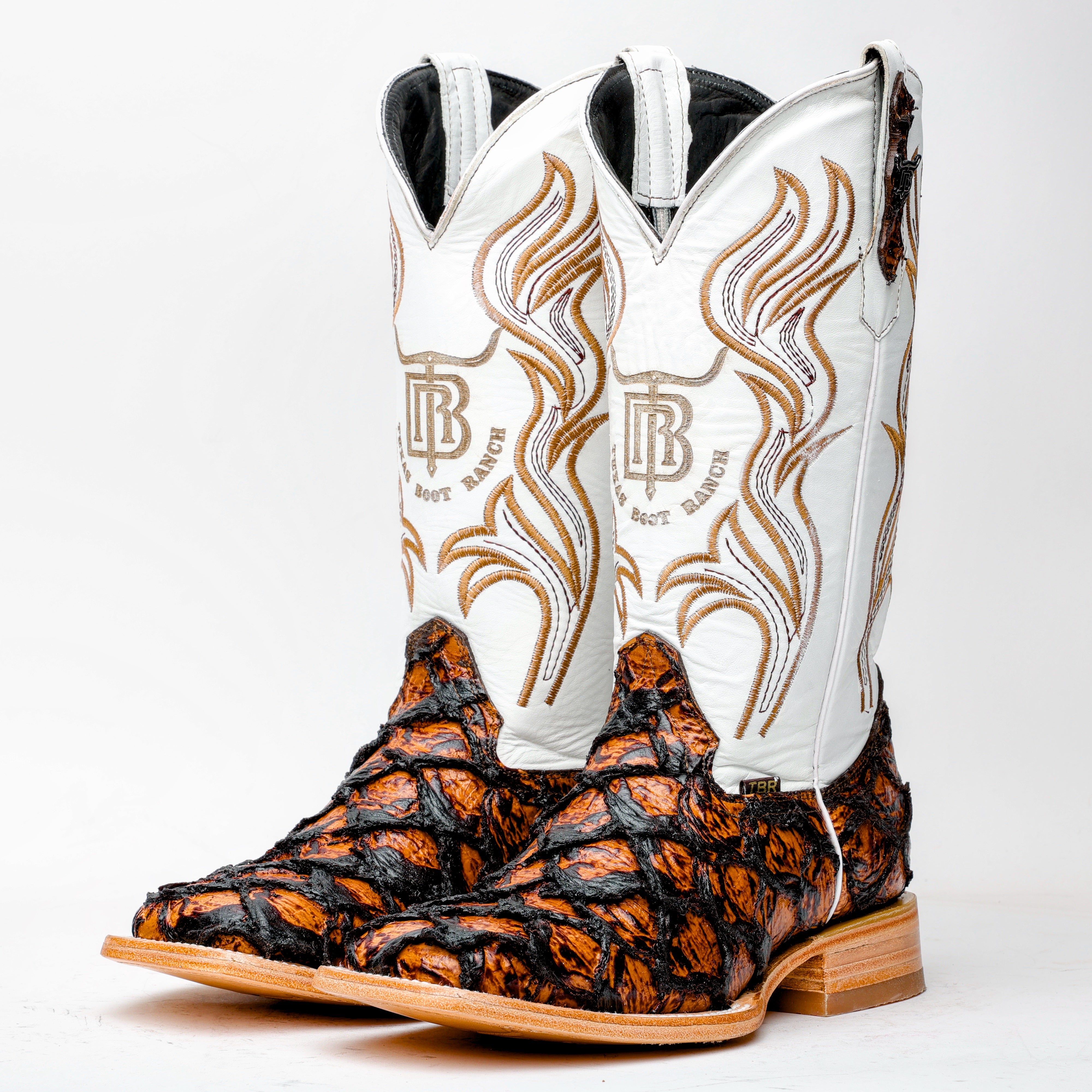 Honey Cognac Jumbo Pirarucu Leather Boots - Square Toe – Texas