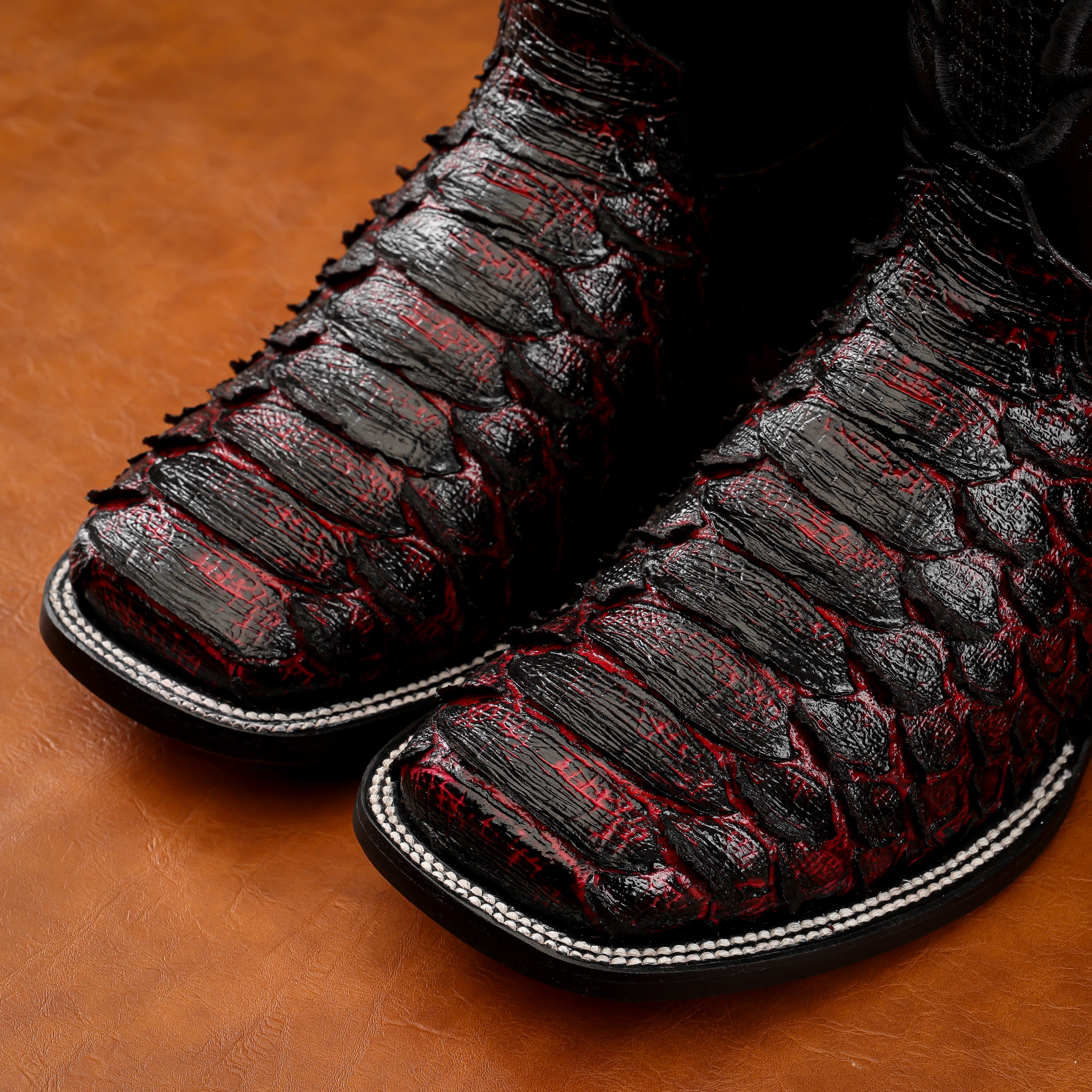 Black Cherry Jumbo Python Leather Boots - Square Toe – Texas Boot