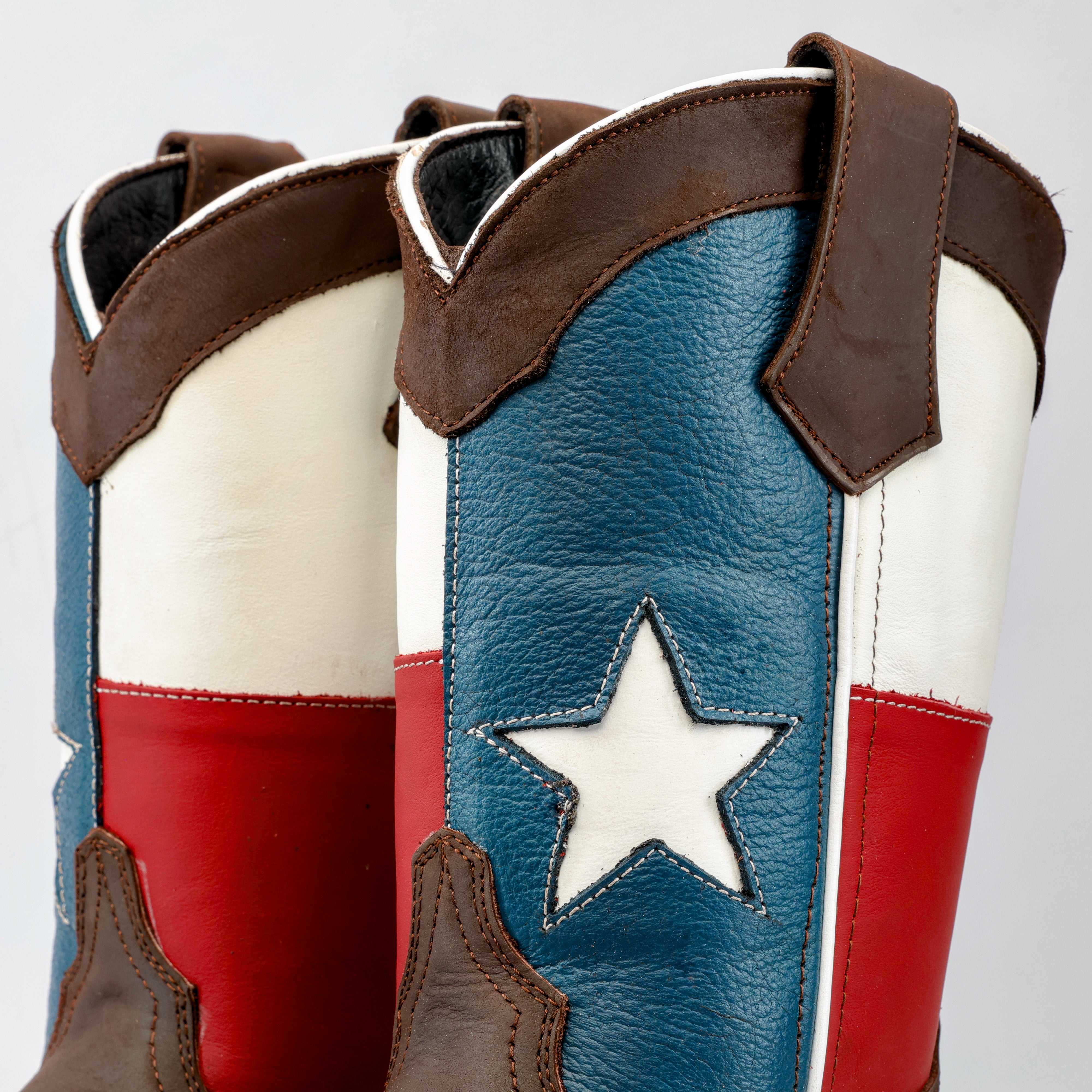Chocolate Brown TEXAS Flag Leather Work Boots - Composite Toe