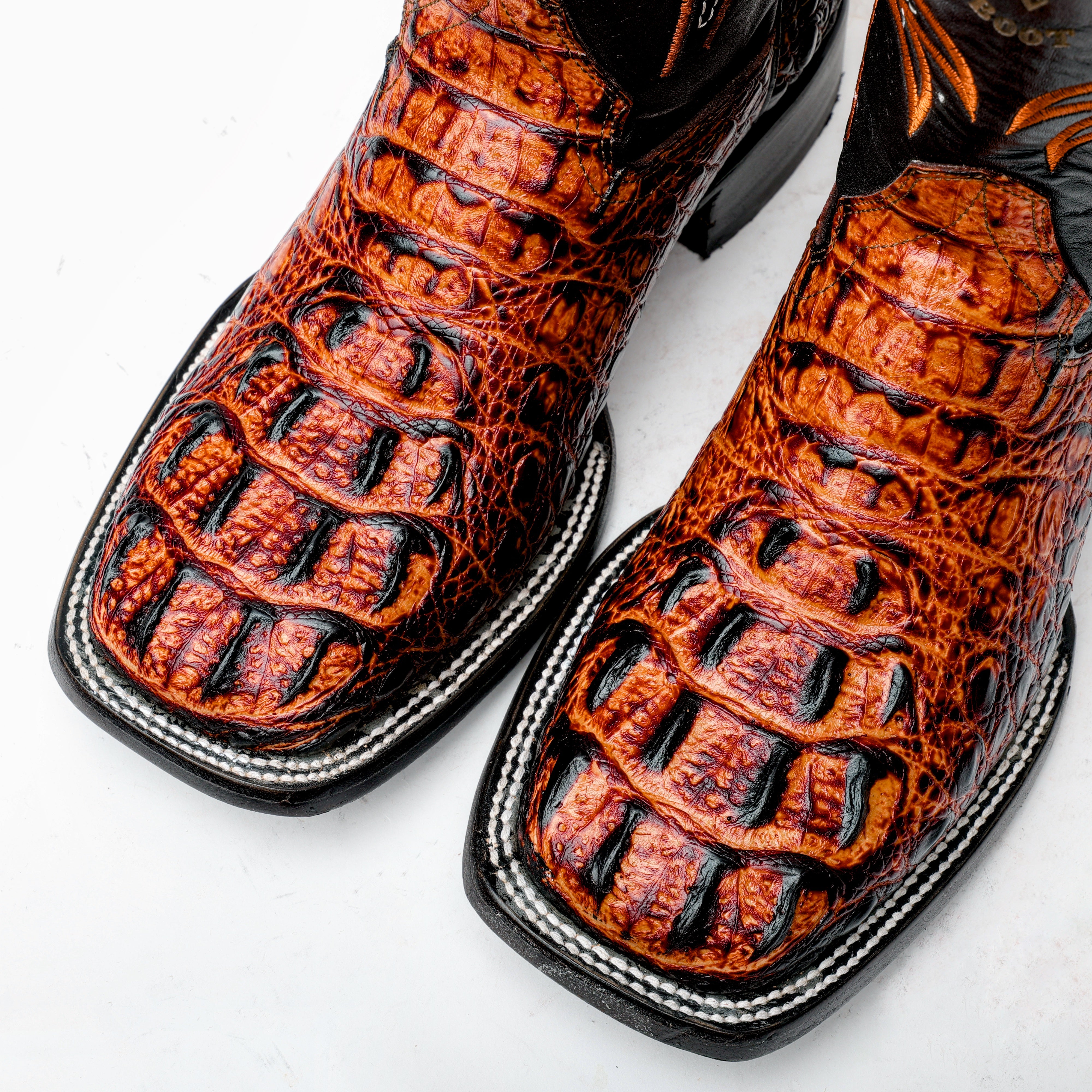 Cognac Caiman Neck Leather Boots - Square Toe – Texas Boot Ranch