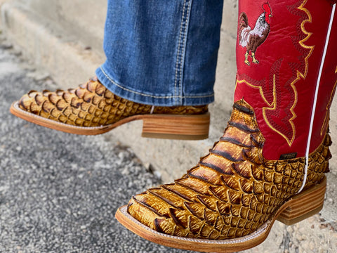 Men’s Butter Python Leather Boots With Red/Rooster Shaft