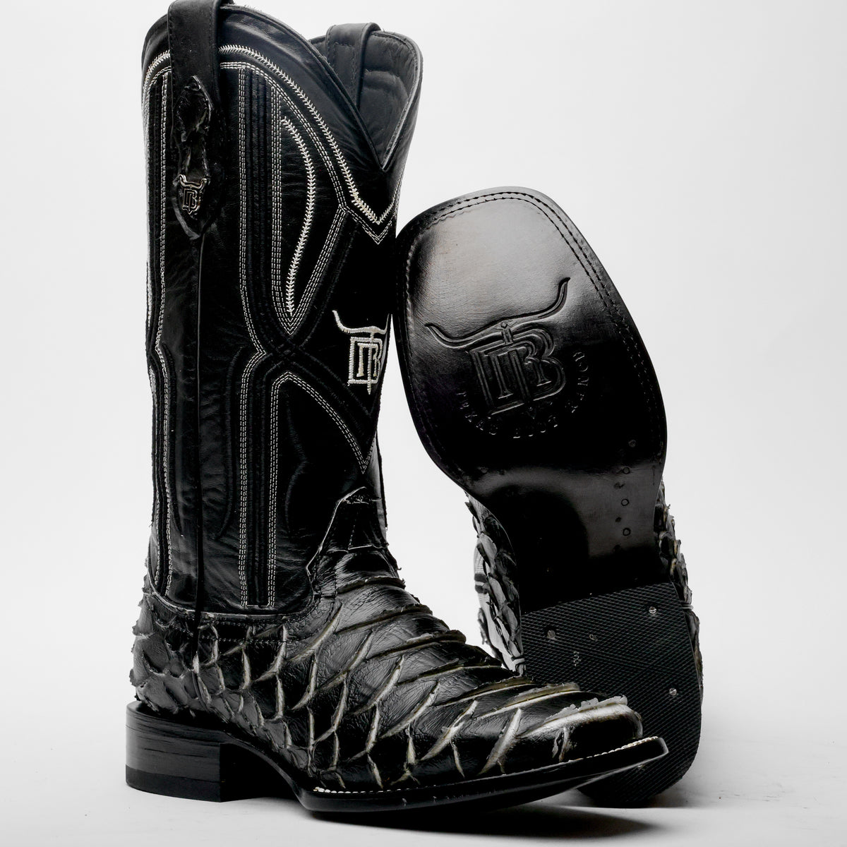Black/White Jumbo Python Leather Boots - Square Toe – Texas Boot Ranch
