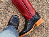 Men’s Black Pirarucu Leather Boots With Red Shaft
