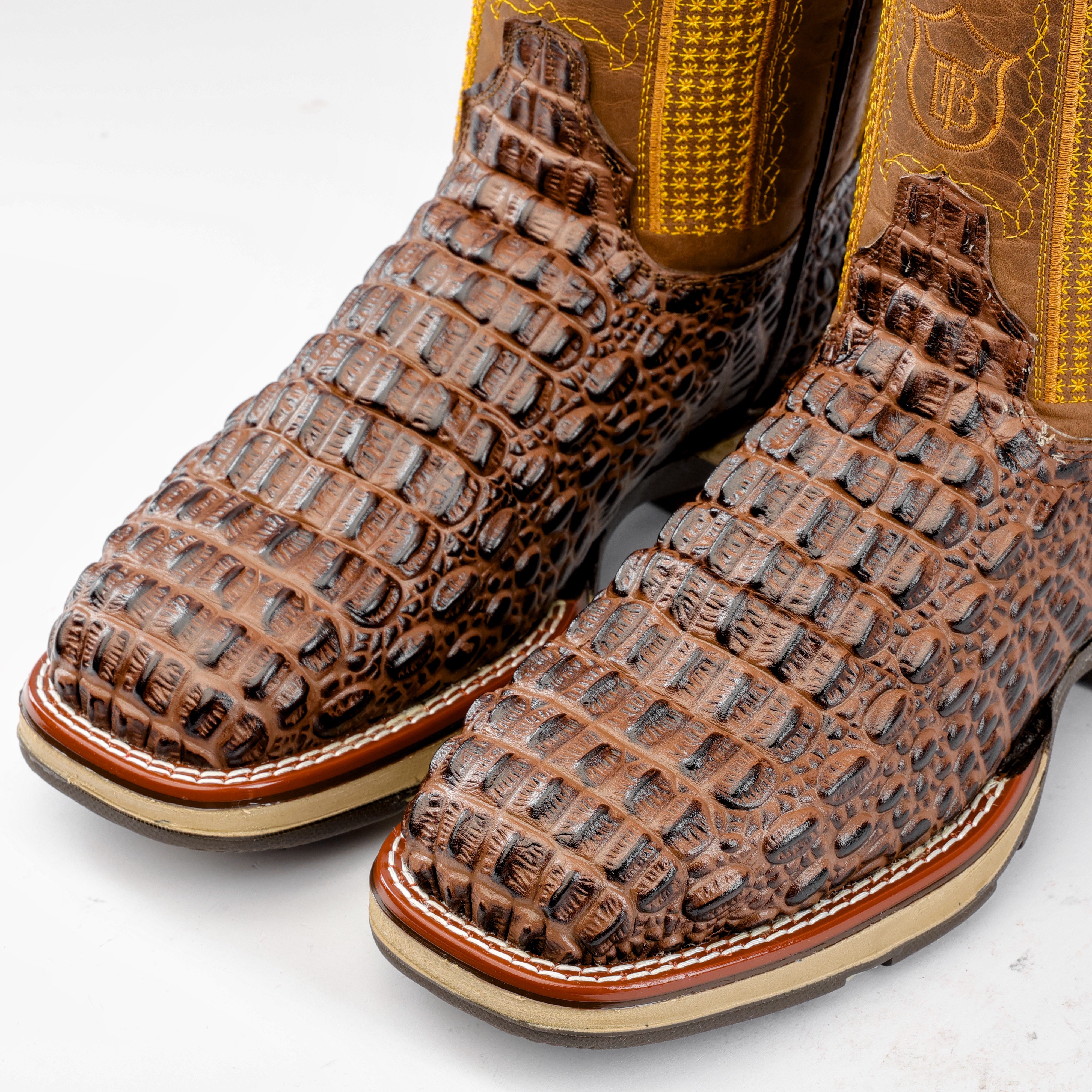 Brown Caiman Hornback Leather Boots With 3D Lightweight Sole
