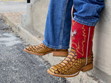 Men’s Butter Python Leather Boots With Red/Rooster Shaft