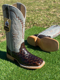 Men’s Brown Ostrich With Grey Shaft Leather Boots