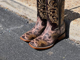 Women’s Orix Sunflower Hand-Tooled Leather Boots With Black Shaft