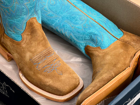 Men’s Honey Rough-Out Boots With Turquoise Shaft