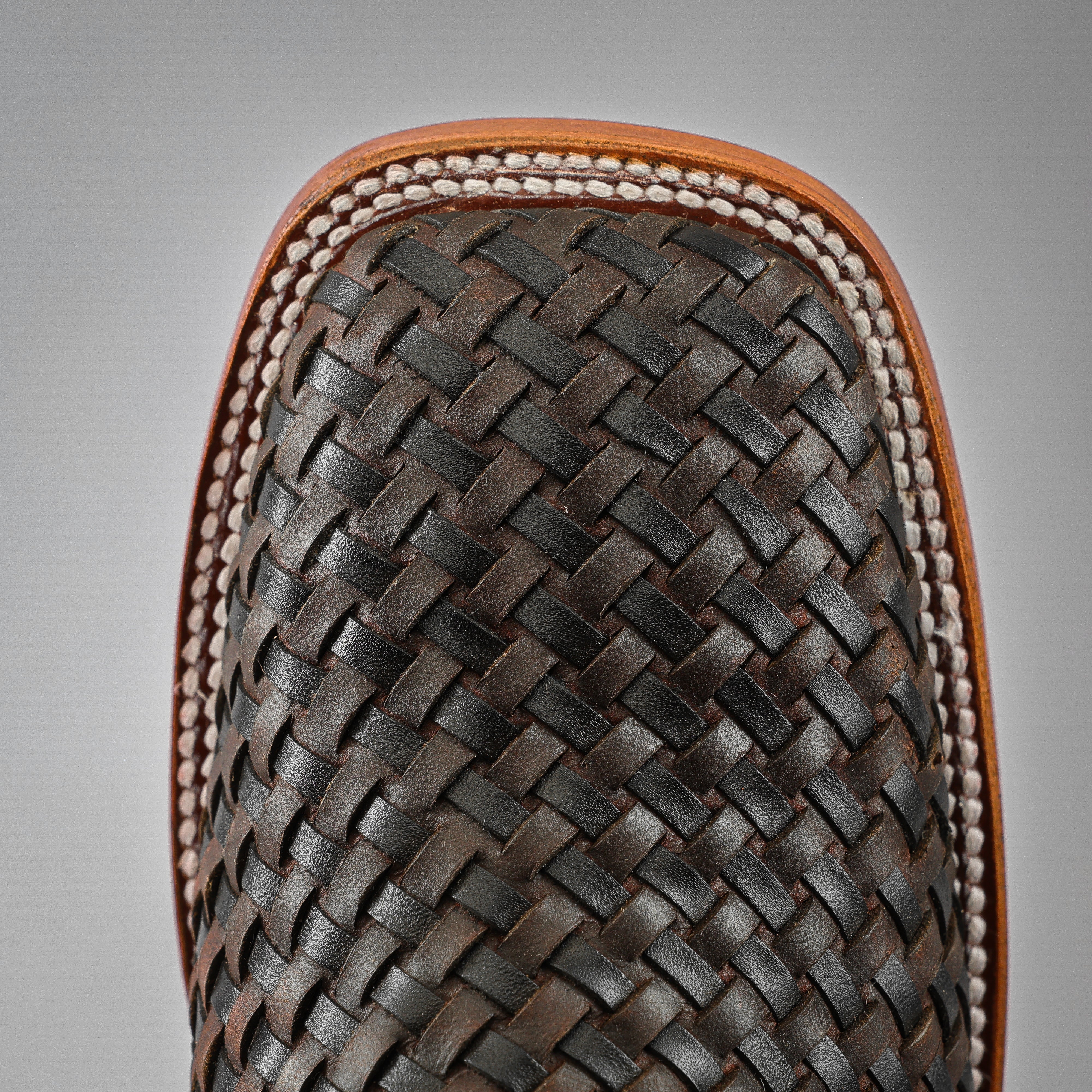 Chocolate Brown Basketweave Leather Boots - Square Tod – Texas