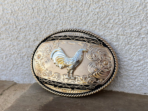 Black and Gold Plated Buckle With Rooster