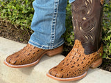 Men’s Honey Crocodile Leather Boots With Brown  Shaft