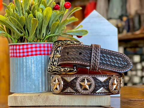 Men’s Brown Leather Belt With Star Concho