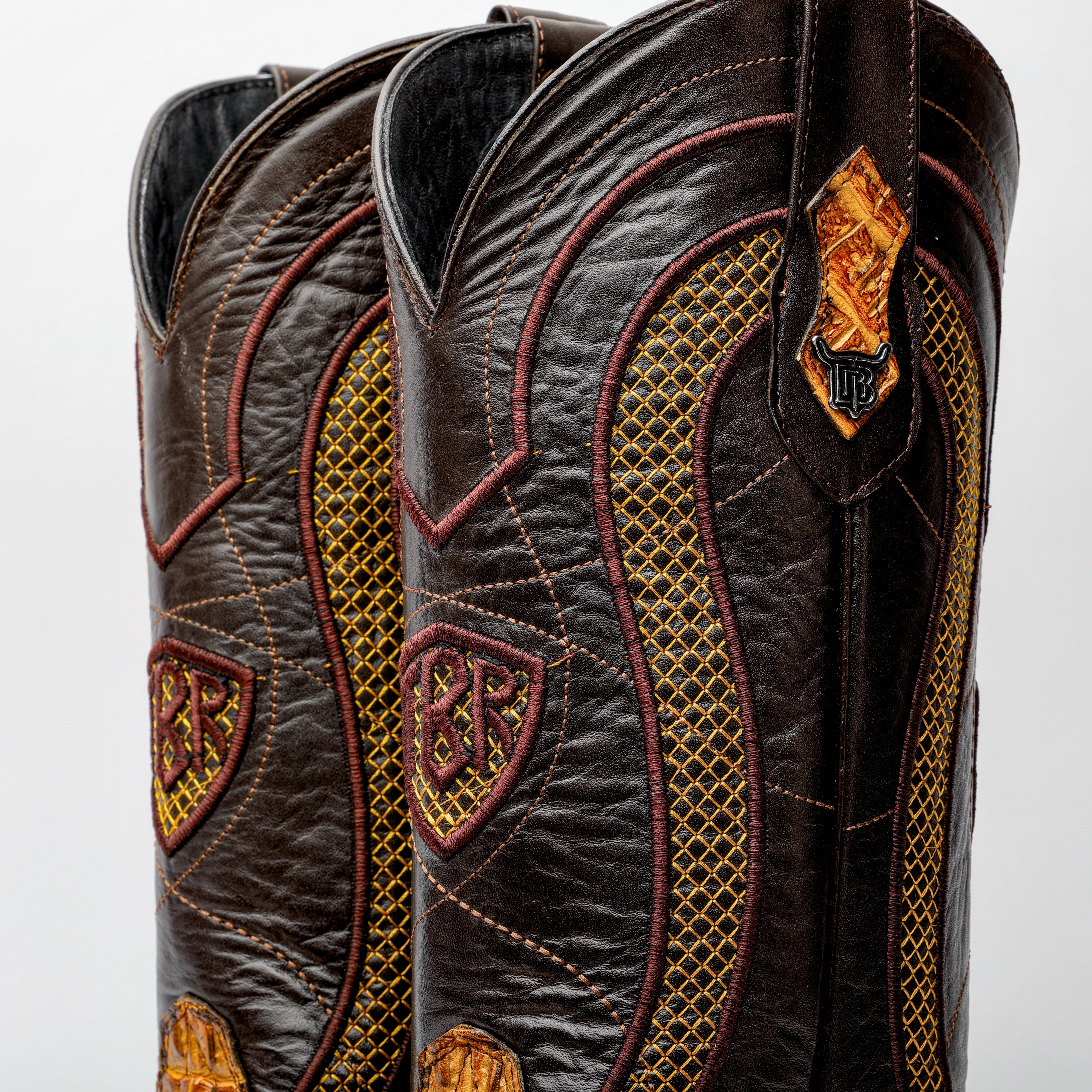 Two-Tone Caiman Neck Leather Boots - Square Toe – Texas Boot Ranch