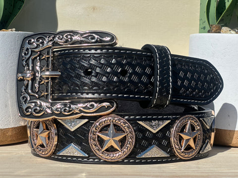 Men’s Black Leather Belt With Star Concho