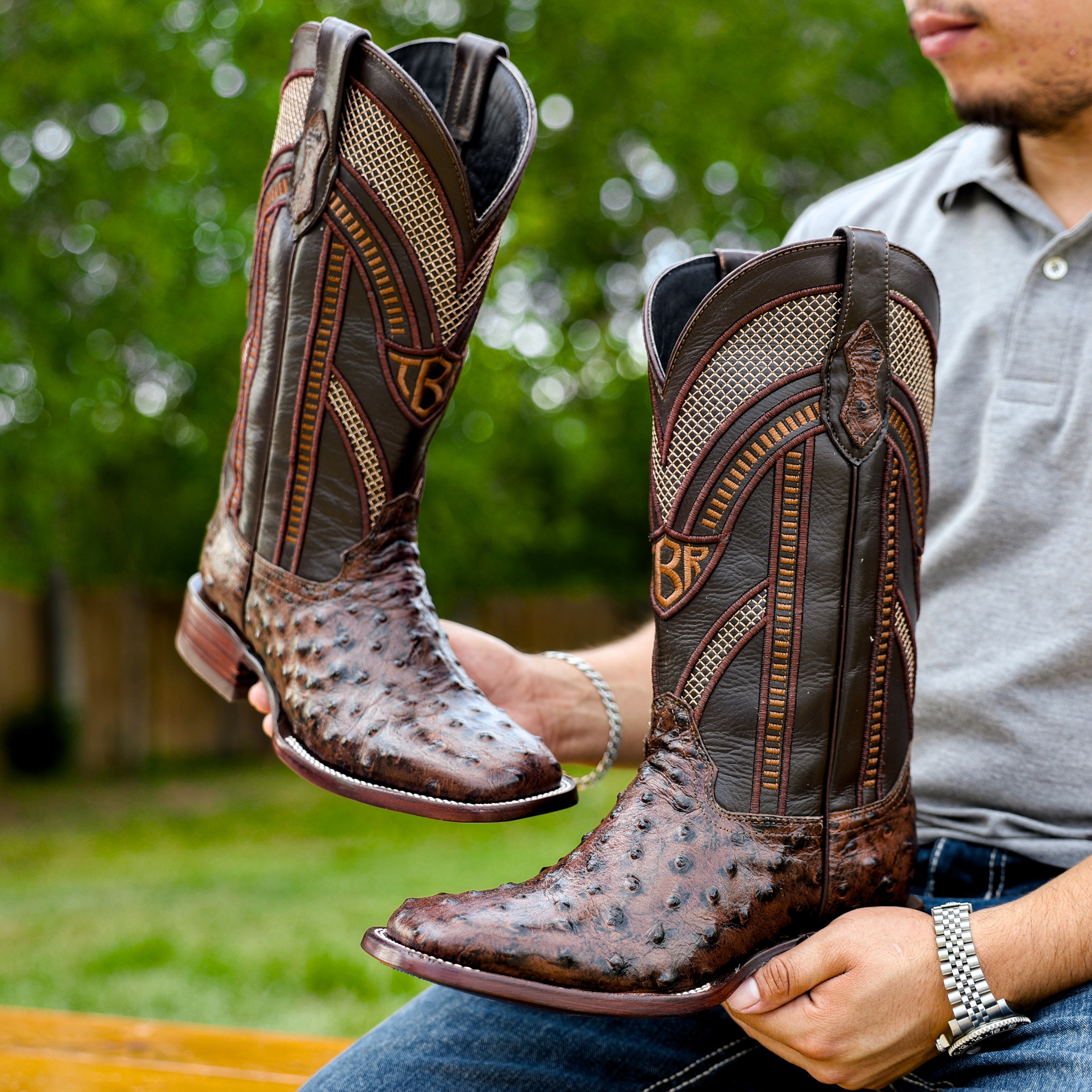 Chocolate Brown Ostrich Leather Boots - Square Toe – Texas Boot Ranch