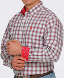 Men’s Cinch Plaid Grey/Red Button Down Western Shirt
