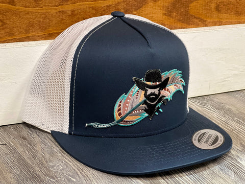 Navy Blue / White - Feather With Cowboy