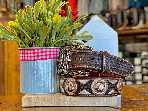 Men’s Brown Leather Belt With Horse  Concho