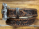 Brown Tooled Artesanal Leather Belt