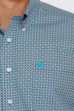 Men’s Cinch Blue Geo Print Short Sleeve Button Down Shirt