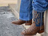 Men’s Honey Crocodile Leather Boots With Blue Shaft