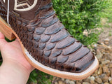 Mens Brown Python Leather Boots With Brown Shaft