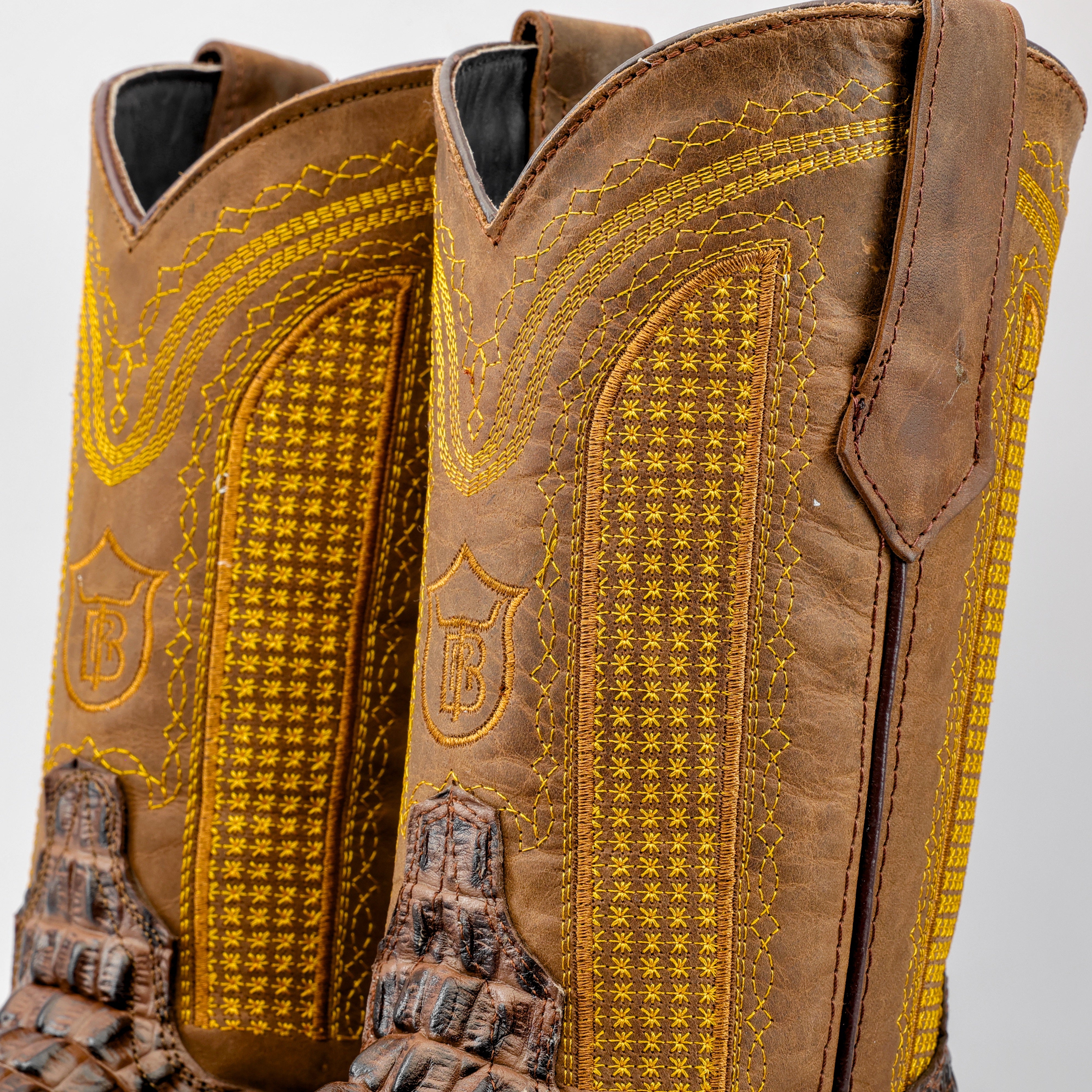 Brown Caiman Hornback Leather Boots With 3D Lightweight Sole