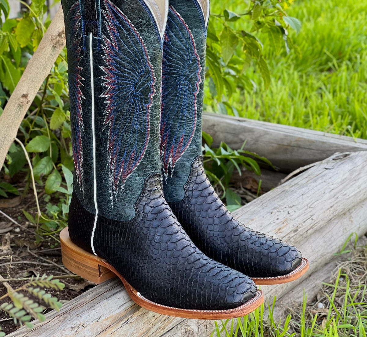 Men’s Genuine Black Python Boots With Dark Blue Shaft – Texas Boot Ranch
