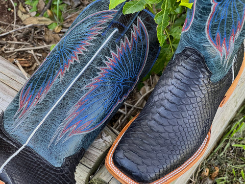 Men’s Genuine Black Python Boots With Dark Blue Shaft