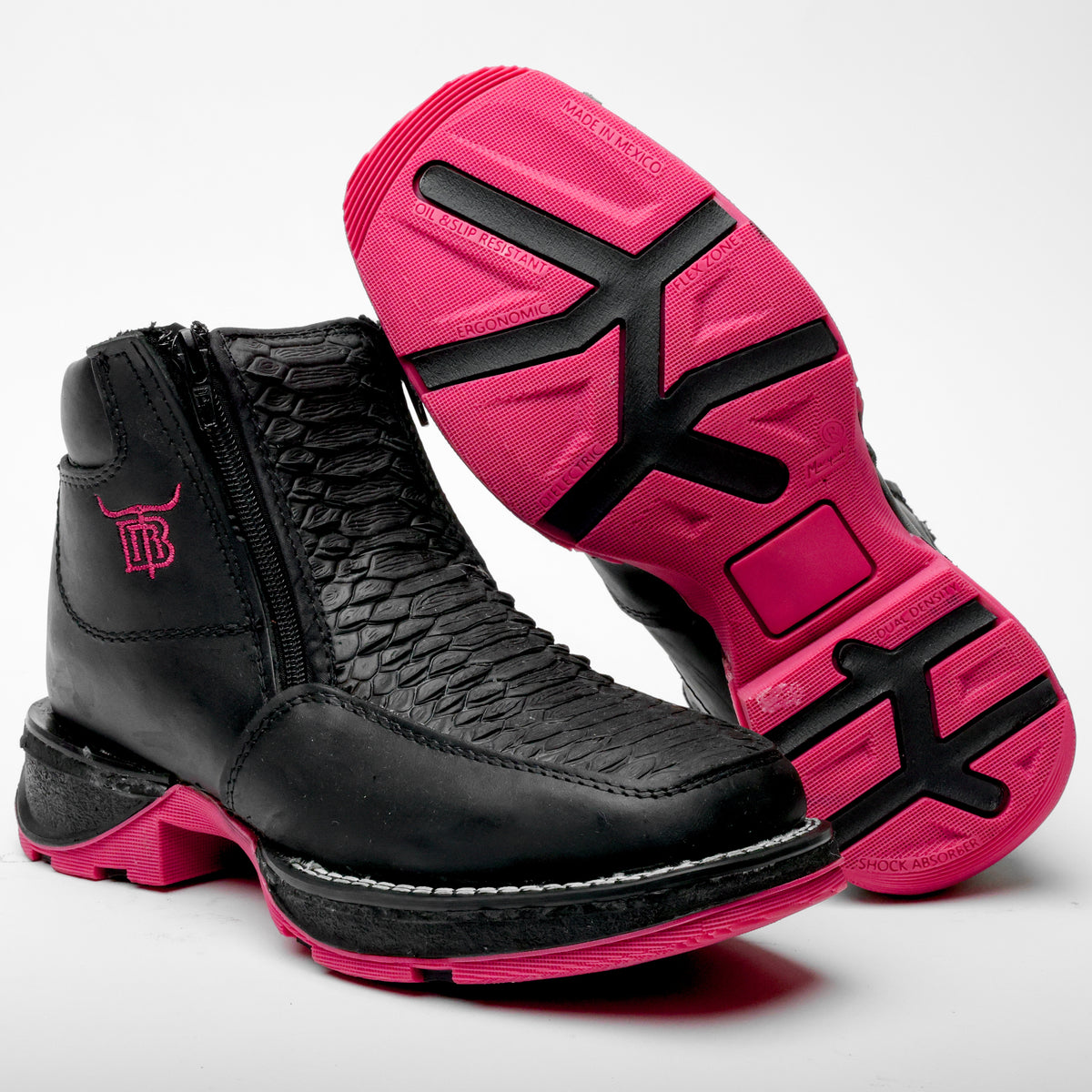 Black Python Leather Botin With 3D Lightweight Soles - Square Toe ...