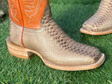 Men’s Rustic Sand Python Leather Boots With Orange Shaft