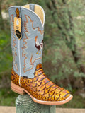 Men’s Butter Python Leather Boots With Rooster/Light Grey Shaft