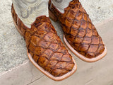 Men’s Honey Pirarucu Exotic Boots With White Rustic Shaft