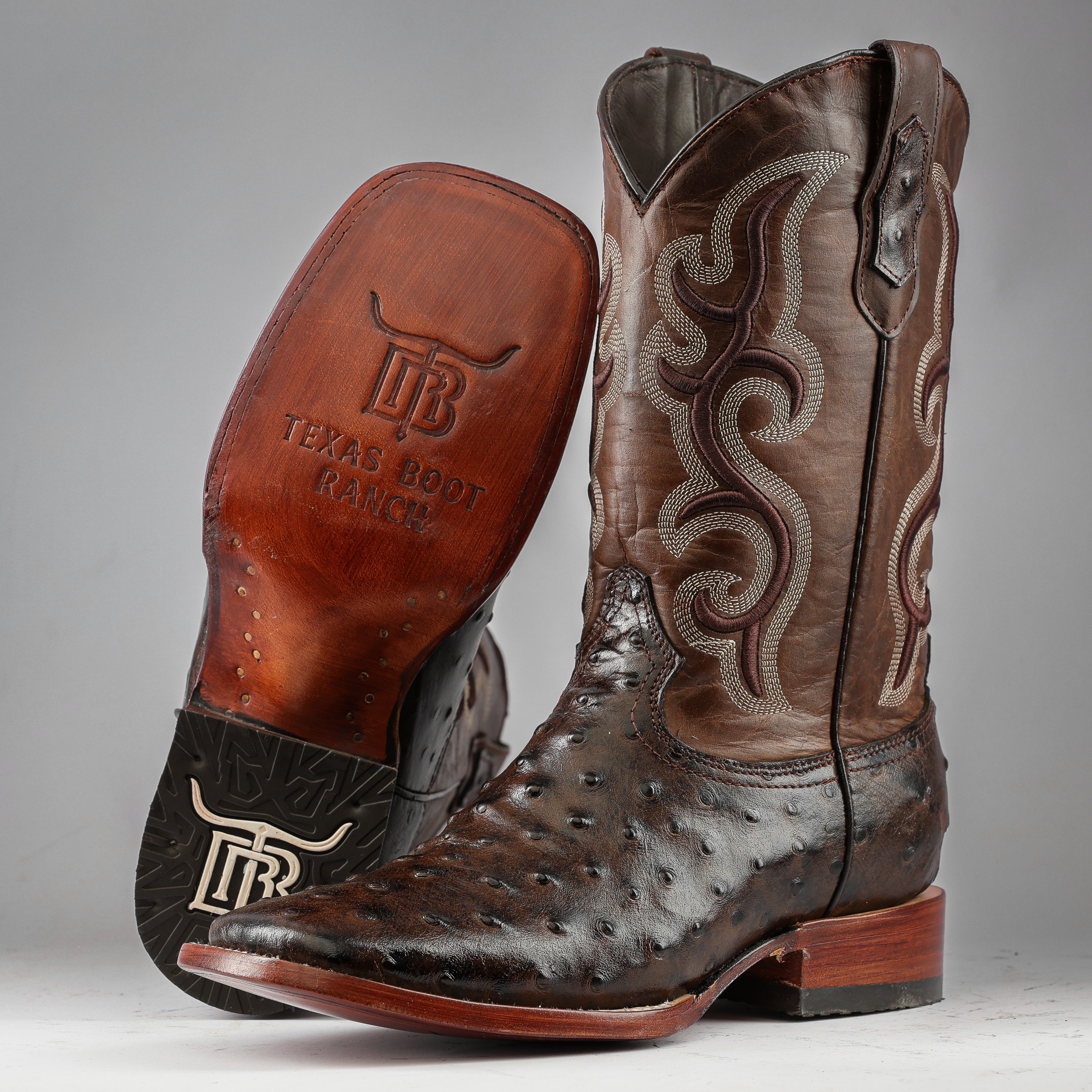 Chocolate Brown Ostrich Leather Boots - Square Toe – Texas Boot Ranch