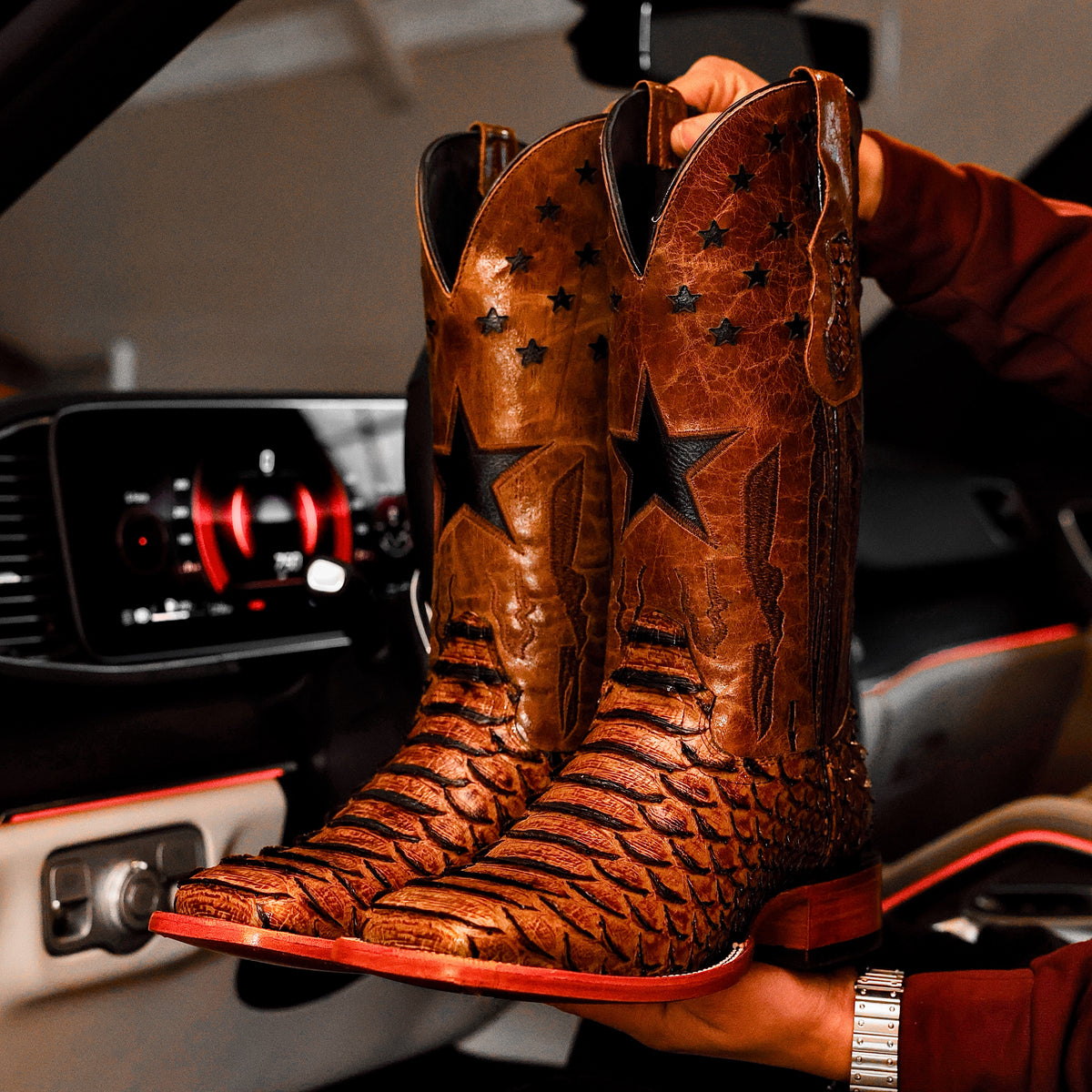 Honey Cognac Python Leather Boots - Square Toe – Texas Boot Ranch