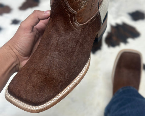 Men’s Brown And White Cowhide Hair Leather Boots With Honey Shaft ( Please Read Description Before Ordering)