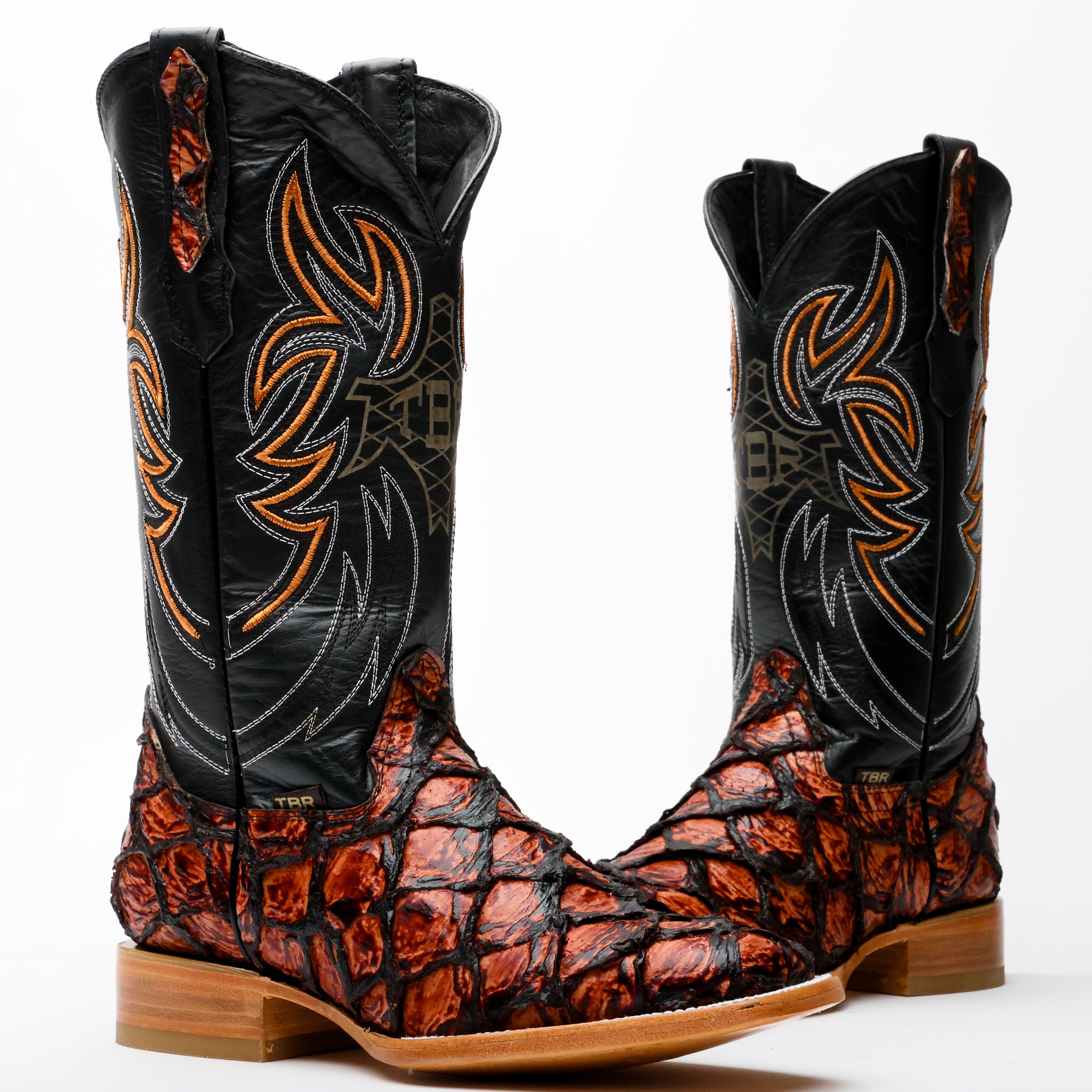 Cognac Jumbo Pirarucu Leather Boots - Square Toe – Texas Boot Ranch